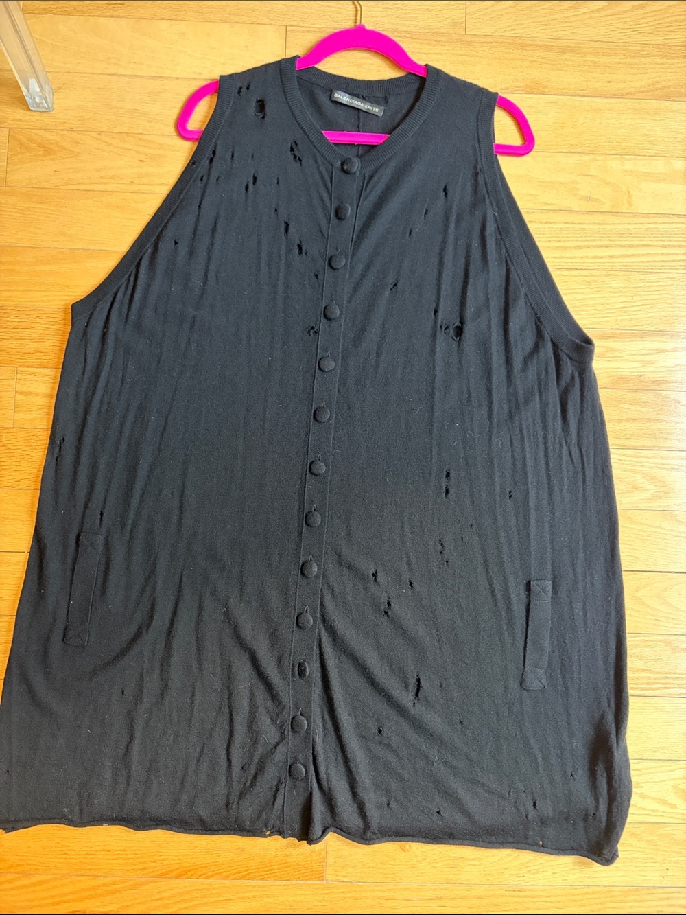 Balenciaga Black Sleeveless Button-Front Tunic Vest Distressed